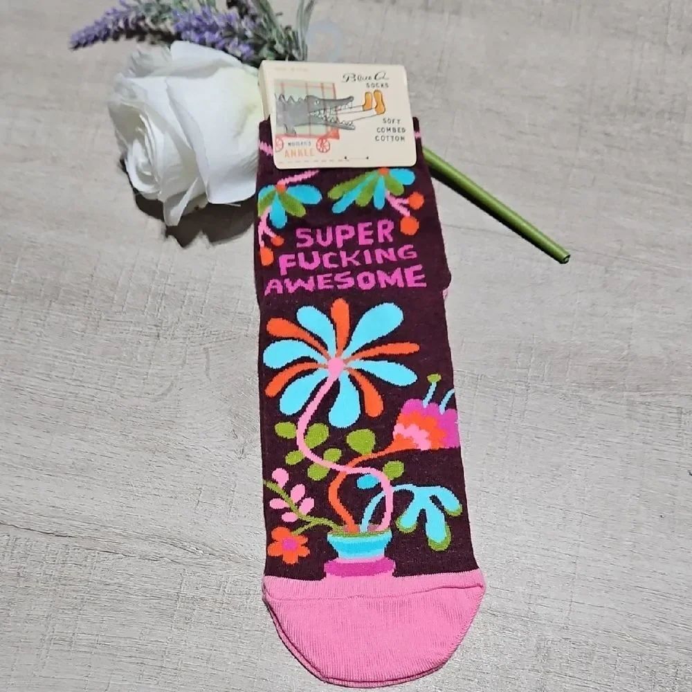 Blue Q Super Awesome Floral Socks - Pink and Purple